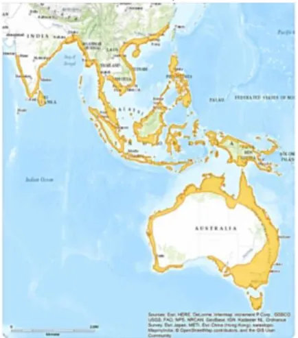 Gambar 2 Peta Distribusi global Elang Laut Perut Putih (Haliaeetus leucogaster). 