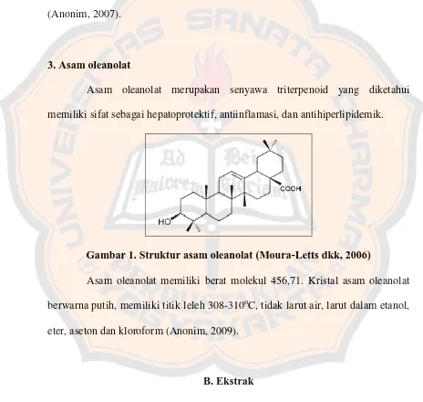 Gambar 1. Struktur asam oleanolat (Moura-Letts dkk, 2006) 
