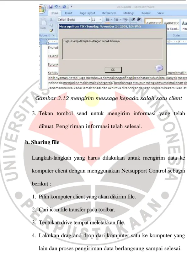 Gambar 3.12 mengirim message kepada salah satu client 