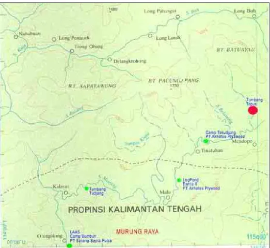 Gambar 1 : Peta lokasi penelitian di Tumbang Topus yang terletak di hulu Sungai Murung