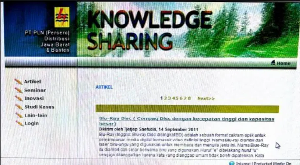 Gambar 1.4 Knowledge Sharing Portal PLN Distribusi Jawa Barat  Sumber: Intranet PLN Distribusi Jawa Barat (22 Oktober 2018) 