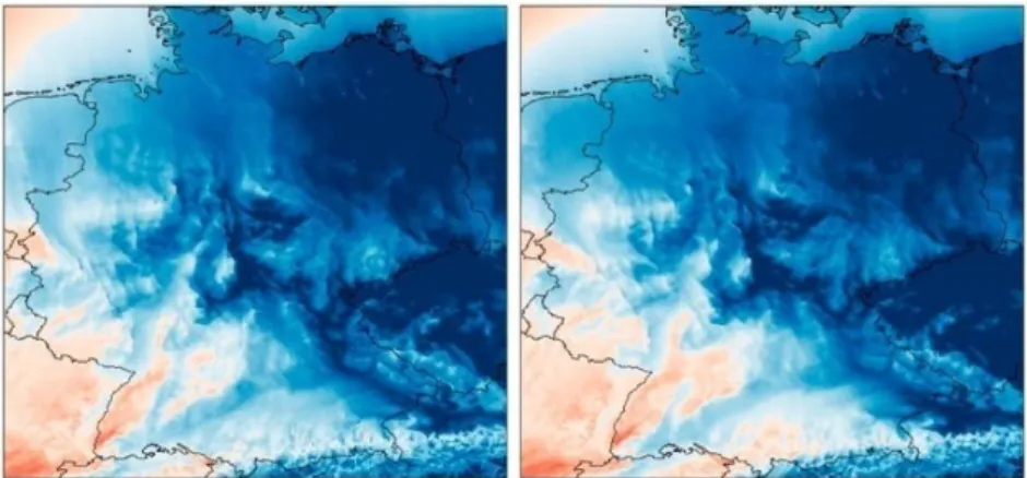 Gambar 2.4 Prediksi 2 Model Ensembel untuk Temperatur Wilayah Jerman 5 Januari  2011 (Feldmann, Scheuerer, dan Thorarinsdottir, 2015) 