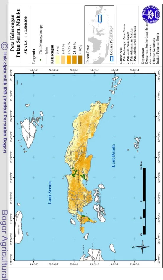 Gambar 9  Peta sebaran titik Metroxylon spp. pada berbagai kelerengan di Pulau Seram Maluku