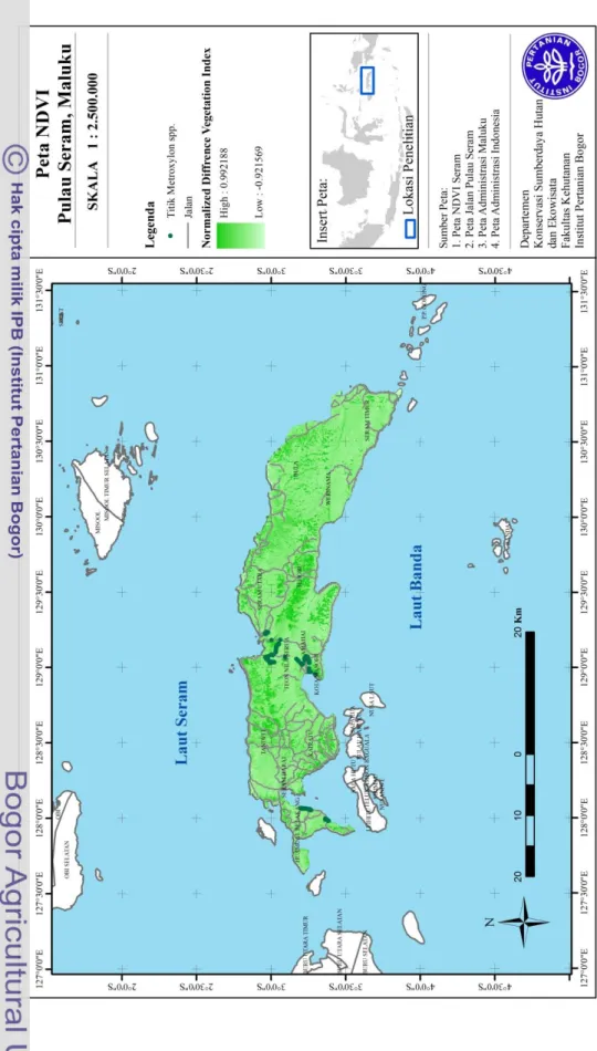 Gambar 14  Peta sebaran titik Metroxylon spp pada berbagai nilai NDVI di Pulau Seram Maluku