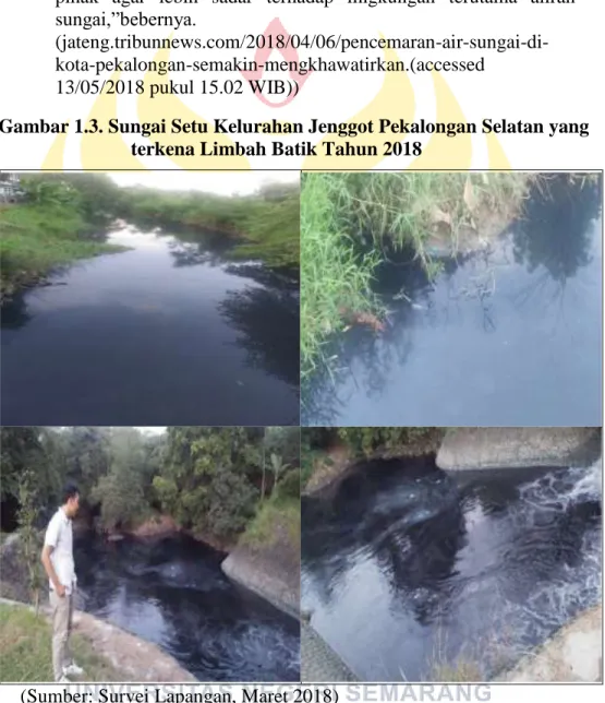 Gambar 1.3. Sungai Setu Kelurahan Jenggot Pekalongan Selatan yang  terkena Limbah Batik Tahun 2018 