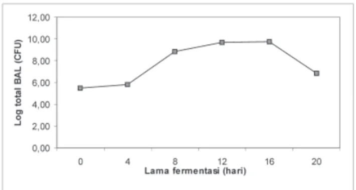 Gambar 6. Total bakteri asam laktat rusip selama fermentasi