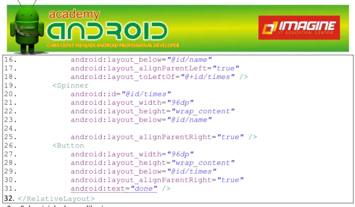 Gambar 1.10. Tampilan akhir aplikasi TablelayoutApp  1.  Siapkan project baru dengan parameter sebagai berikut 