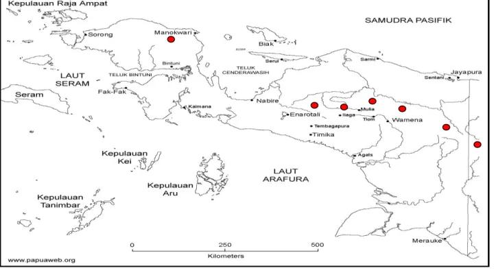 Gambar 12. Peta penyebaran markisa (Passiflora lingularis) di Tanah Papua 
