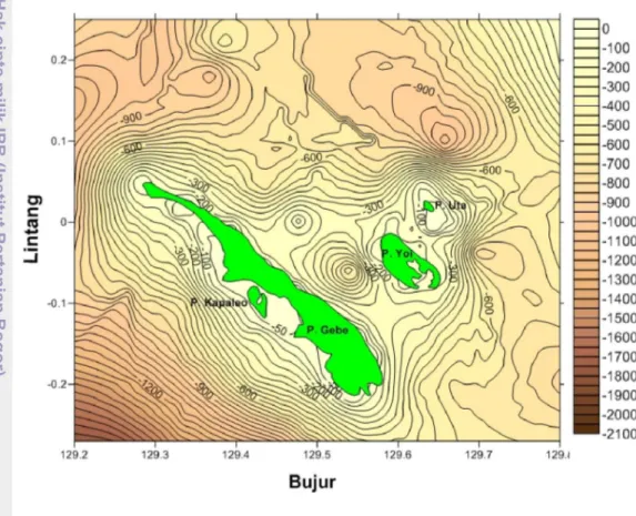 Gambar 4. Profil batimetri sekitar Pulau Gebe 
