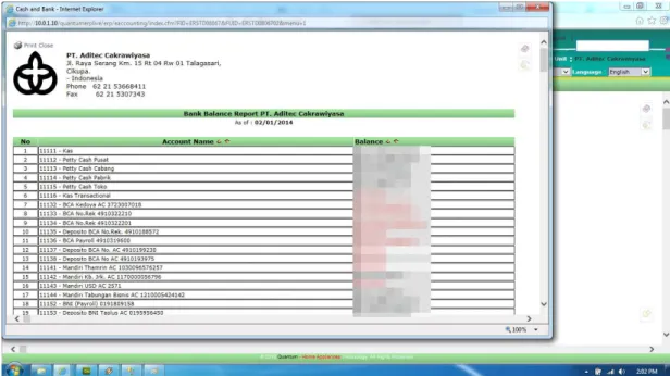 Gambar 3.9. Quantum ERP (Bank Balance) 