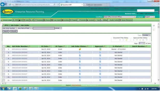 Gambar 3.11. Quantum ERP (Job Order) 