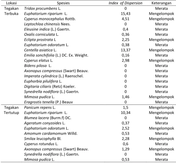 Tabel 3. Pola Penyebaran Spesies Tumbuhan Penutup Tanah 