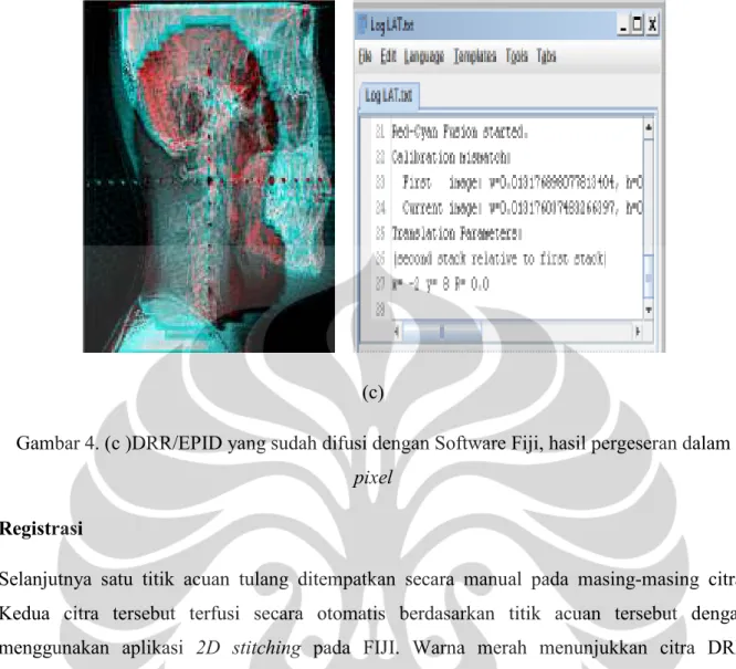 Gambar 4. (c )DRR/EPID yang sudah difusi dengan Software Fiji, hasil pergeseran dalam  pixel 