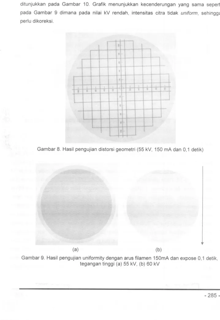 Gambar 8. Hasil pengujian distorsi geometri (55 kV, 150 mA dan 0,1 detik)