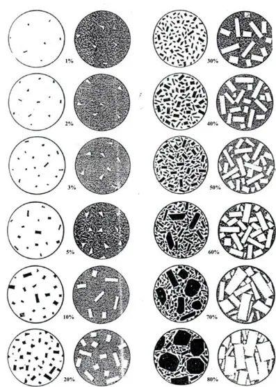 Gambar 2.2 Prosentase mineral pada sayatan tipis berdasarkan Philpots (1989)   Dalam  penelitian  ini  dipilih  batuan  beku  sebagai  objek  penelitian,  sebab  batuan  beku  sering  digunakan  sebagai  batu  pecah  guna  diimplementasikan  lebih  lanjut 