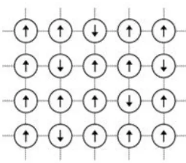 Gambar 2 merupakan bagian dari lattice ukuran N×N,  dengan keadaan tiap sel dinyatakan dengan spin-up atau  spin-down