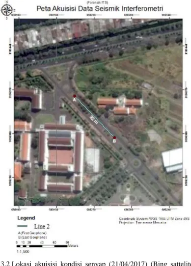 Gambar 3.2 Lokasi  akuisisi  kondisi  senyap  (21/04/2017)  (Bing  sattelite  view  2017)