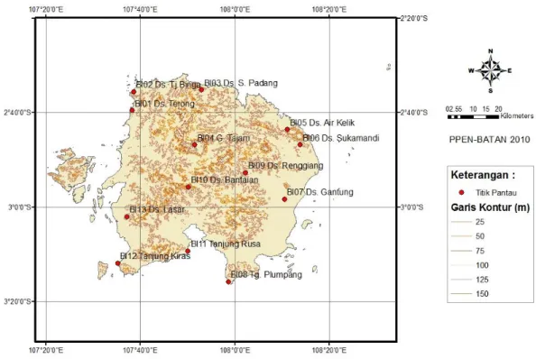 Gambar 2. Titik pengukuran mikrotremor di Pulau Belitung 