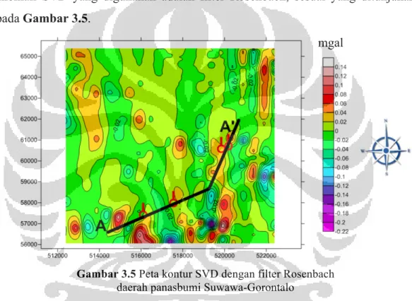 Gambar 3.5 Peta kontur SVD dengan filter Rosenbach  daerah panasbumi Suwawa-Gorontalo 