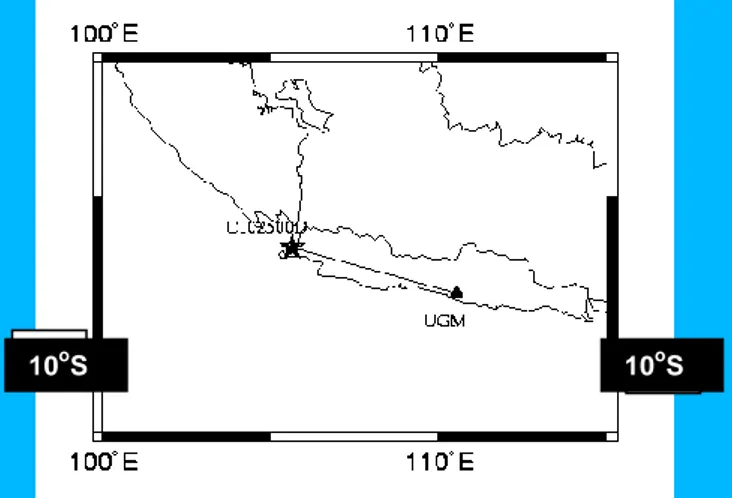 Gambar 1. Jalan Gelombang dari Episenter  hingga Stasiun Observasi UGM. 