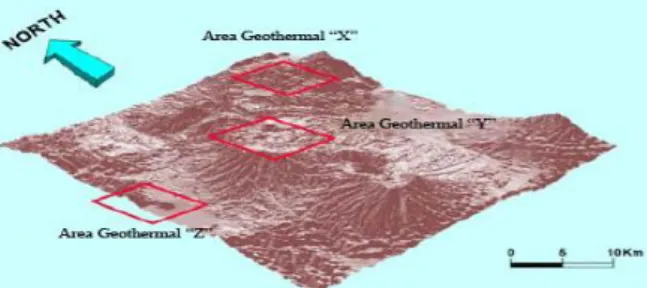 Gambar 3 Peta fisiografi area geotermal X dan  area geotermal di sekitarnya [13] 
