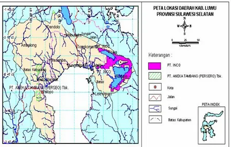 Gambar 1. Peta Lokasi Wilayah IUP PT. INCO di Kabupaten Luwu Timur, Provinsi Sulawesi 