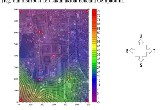 Gambar 5. Peta Indeks Kerentanan Seismik pada Kampus I UIN MALIKI  Jika  kita  perhatikan,  dari  peta  kontur  indeks  kerentanan  seismik  (Kg)  pada  Gambar  diatas  dan  hasil  analisis  frekuensi  dominan  dan  nilai  puncak  HVSR  terlihat  bahwa  da