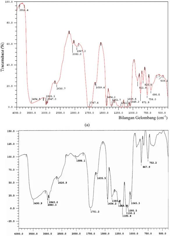 Gambar 7  Spektrum FTIR NK1 (a) dan K3 (b). 
