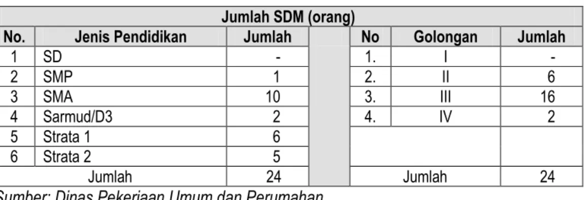Tabel 4.13.  SDM Penyelenggara Tugas Pembantuan Bidang Pekerjaan Umum  Jumlah SDM (orang) 