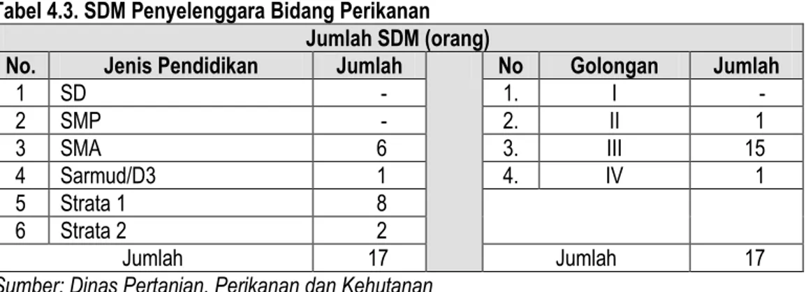 Tabel 4.3. SDM Penyelenggara Bidang Perikanan  Jumlah SDM (orang) 