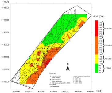 Tabel  2. Skor Parameter  Intensitas  Percepatan  Getaran  Tanah  dalam  skala  MMI  Intensitas PGA (skala MMI)  Skor 