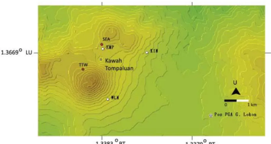 Gambar 2. Peta lokasi stasiun seismik Gunung Lokon