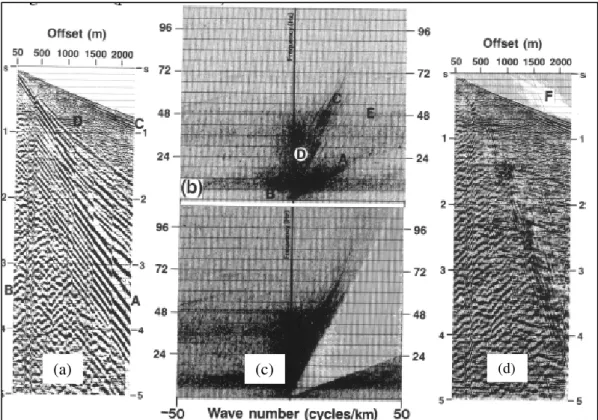 Gambar 2.14. Contoh Penerapan F-K dip filtering pada data seismic shot gather. (Yilmaz, 1987) 