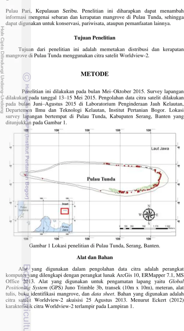 Gambar 1 Lokasi penelitian di Pulau Tunda, Serang, Banten. 