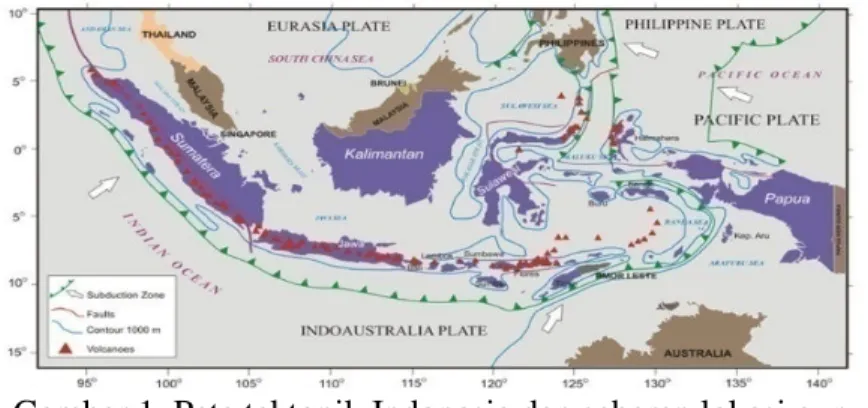 Gambar 1. Peta tektonik Indonesia dan sebaran lokasi gunungapi  (http://www.merapi.bgl.esdm.go.id ) 