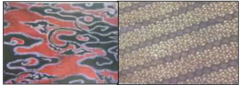 Gambar 1. (kiri) batik motif mega mendung yang merupakan batik khas daerah cirebon; 