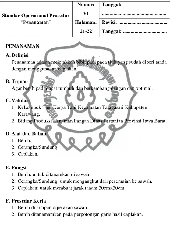 Tabel 2.3 SOP Penanaman Padi Organik Dinas Pertanian Provinsi Jawa Barat 