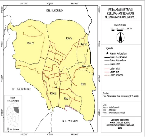 Gambar 2. Peta Administrasi Kelurahan Sekaran Tahun 2012 