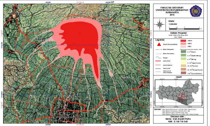 Gambar 1.3 Peta Kawasan Rawan Bencana Gunung Merapi dan Area Terdampak Letusan 2010