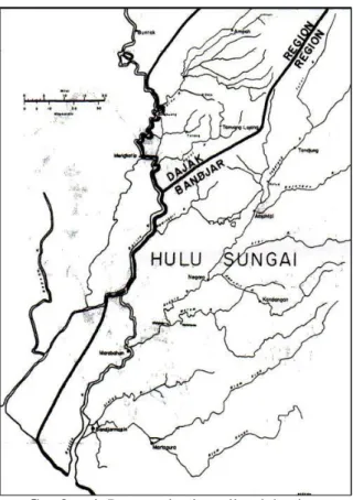 Gambar 1. Peta pembagian wilayah hunian  masyarakat Bajar dan Dayak Maanyan di Daerah 