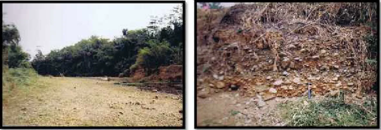 Foto 14 dan 15: Sungai Cilangla (kiri), endapan Konglomerat di dinding Sungai Cihaniwung