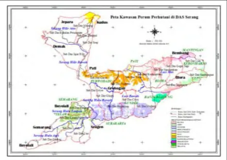 Gambar 2. Peta kawasan hutan di DAS Serang berdasarkan satuan KPH  Perum Perhutani Unit I Jawa Tengah