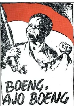 Gambar 3.1 : Poster karya Affandi : “Boeng, Ajo Boeng”, 50x70cm,  1945. Sumber: http://dgi-indonesia.com/, akses tgl 29 Maret 2011 