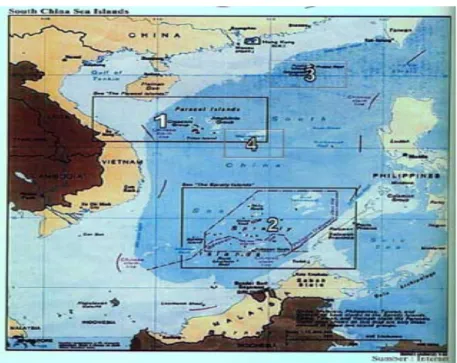 Gambar 2. Kelompok Gugus Kepulauan Paracel :1, Kepulauan Spratly:2,                                             Kepulauan Pratas:3 dan Kepulauan Macclesfield:4 18