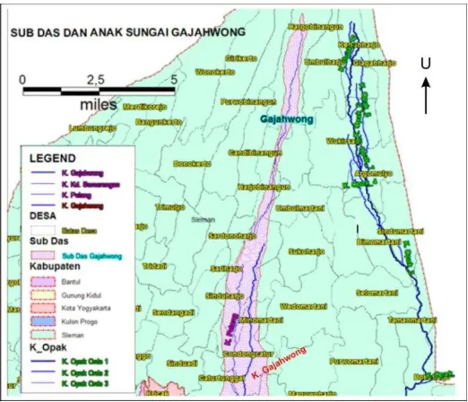 Gambar 2. Peta sub das dan anak sungai Gajahwong (Bappeda, 2013) 