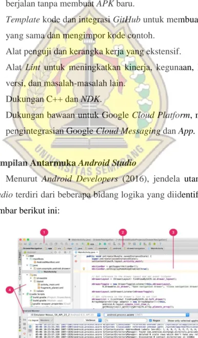 Gambar 2.1 Jendela utama Android Studio (Android Developers,  2016) 