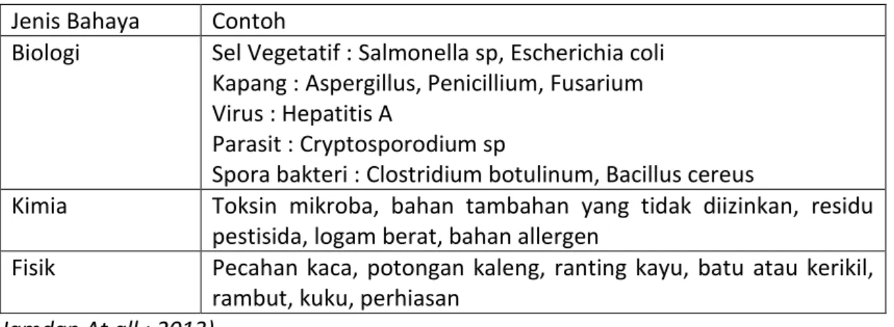 Tabel 1. Jenis-Jenis Bahaya  Jenis Bahaya  Contoh 