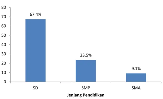 Gambar 2.  Persentase tingkat pendidikan petani   responden di HKm Lestari Jaya. 
