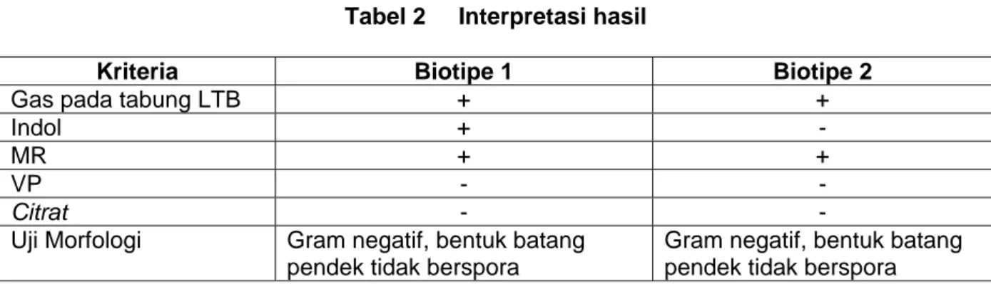 Tabel 2     Interpretasi hasil 