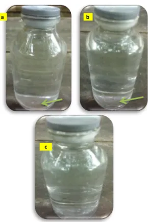 Gambar  6.  Hasil  Uji  Air  sebelum  difilter  (a),  Filter Tunggal (b), dan Filter Ganda (c) 